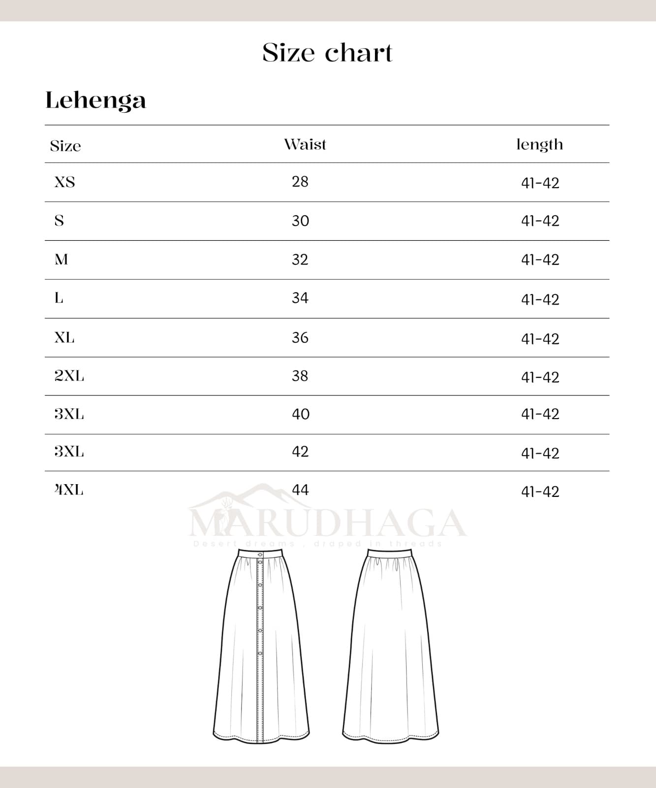 Lehenga Size Guide