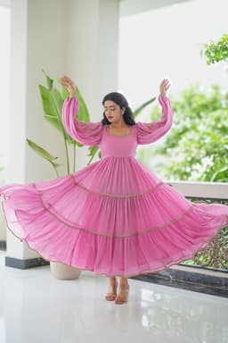Zahra Baby Pink Georgette Frill Dress - Marudhaga
