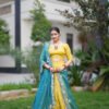 Yellow & Teal Blue Embroidered Lehenga Choli with Dupatta | Elegant Ethnic Wear for Women – Marudhaga