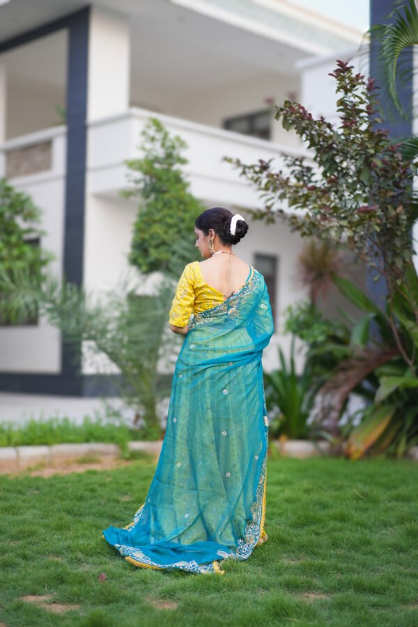 Yellow & Teal Blue Embroidered Lehenga Choli with Dupatta | Elegant Ethnic Wear for Women – Marudhaga