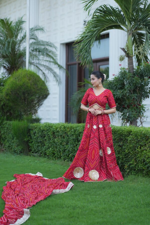 Red Bandhani Lehenga Choli with Heavy Dupatta | Traditional Designer Ethnic Wear for Women – Marudhaga
