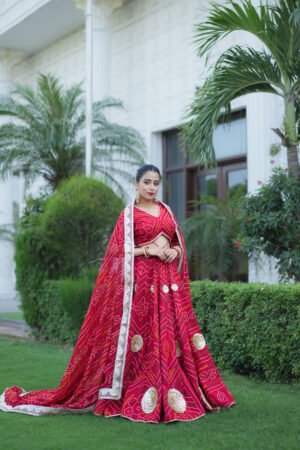 Red Bandhani Lehenga Choli with Heavy Dupatta | Traditional Designer Ethnic Wear for Women – Marudhaga