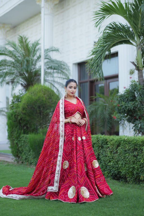 Red Bandhani Lehenga Choli with Heavy Dupatta | Traditional Designer Ethnic Wear for Women – Marudhaga