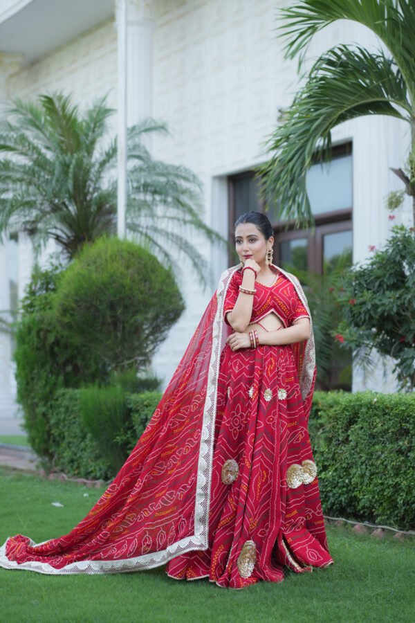 Red Bandhani Lehenga Choli with Heavy Dupatta | Traditional Designer Ethnic Wear for Women – Marudhaga