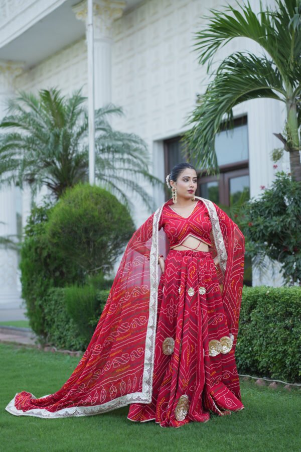 Red Bandhani Lehenga Choli with Heavy Dupatta | Traditional Designer Ethnic Wear for Women – Marudhaga