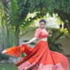 IMG_0149 Rust Orange Lehenga Choli with Geometric Embroidered Dupatta | Designer Ethnic Wear for Women – Marudhaga