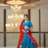 IMG_0153 Peacock Blue Lehenga Choli with Red Embroidered Dupatta | Designer Ethnic Wear for Women – Marudhaga