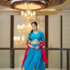 IMG_0154 Peacock Blue Lehenga Choli with Red Embroidered Dupatta | Designer Ethnic Wear for Women – Marudhaga
